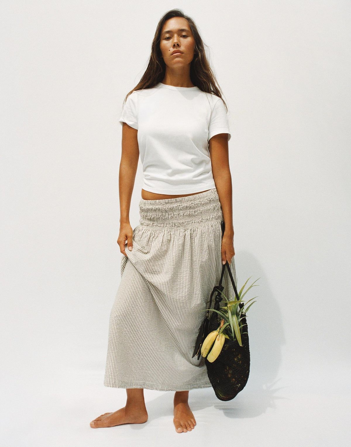 Sophia Midi Skirt in Seersucker Black Vintage Ivory Yarndye | Madewell Special Offer