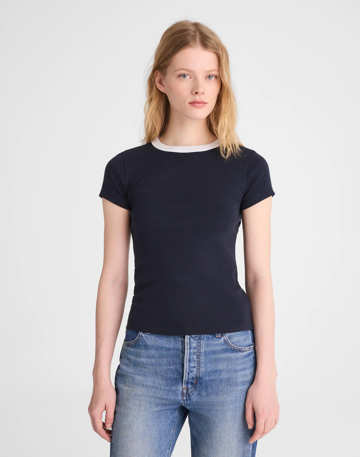 The '90s Crewneck Tee in Compact Cotton Retro Blue White | Madewell Exclusive