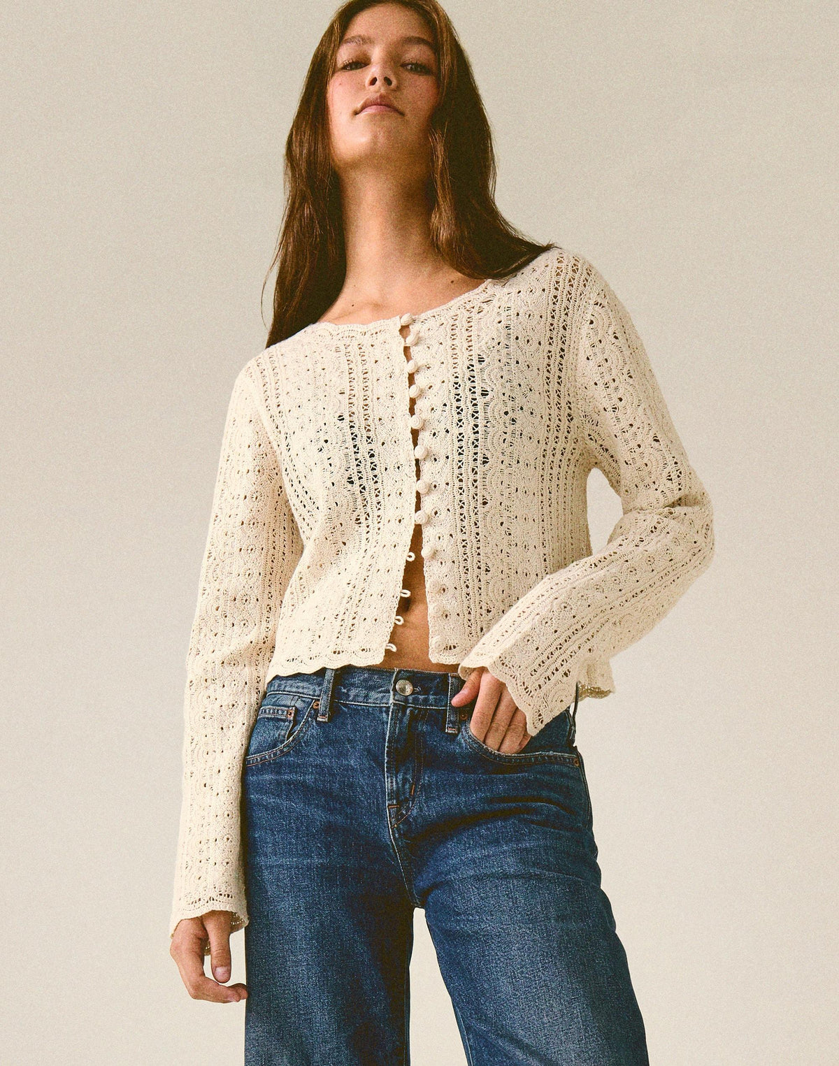 Open-Knit Lace Cardigan Vintage Ivory | Madewell New