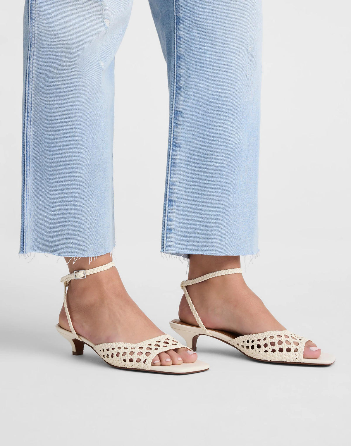 The Tyra Ankle-Strap Kitten-Heel Sandal in Woven Leather Cloud Lining | Madewell Exclusive