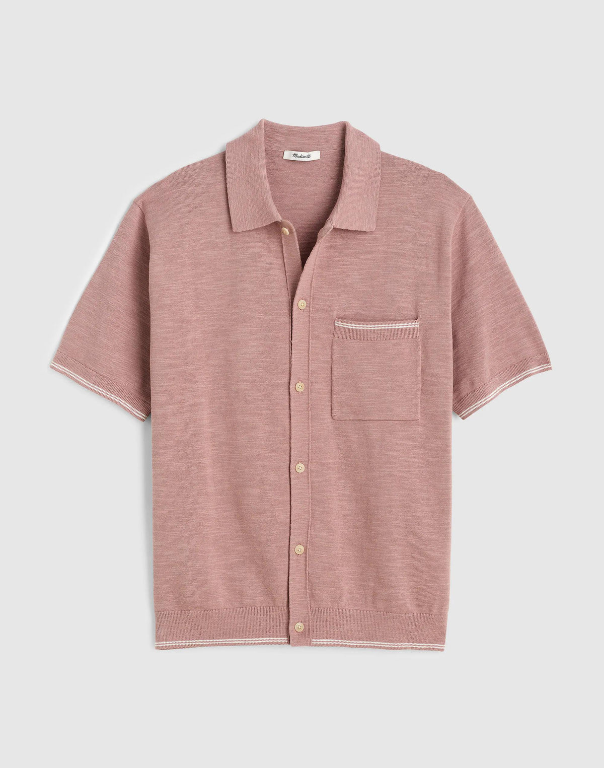 Tipped Knit Button-Up Shirt in Slub Knit Cotton Pale Thistle | Madewell Trusted