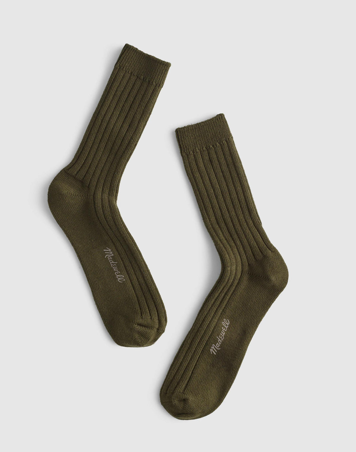 Ribbed Crew Socks in Cotton Olive Heather | Madewell Classic
