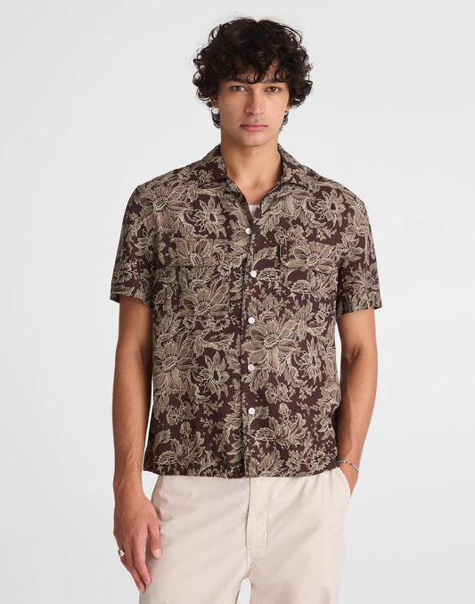 Short-Sleeve Camp Shirt in Archive Linen Blend Floral Stippled Toile Print | Madewell Classic