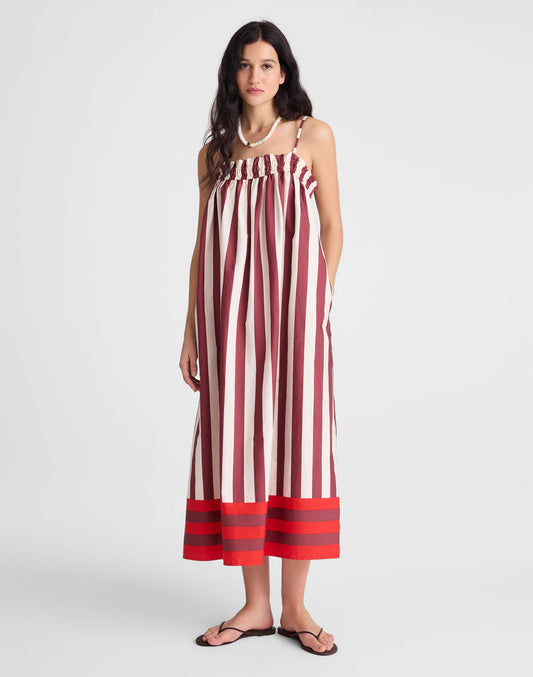 Ruffle A-Line Midi Dress in Stripe Dusty Merlot | Madewell Smart Buy