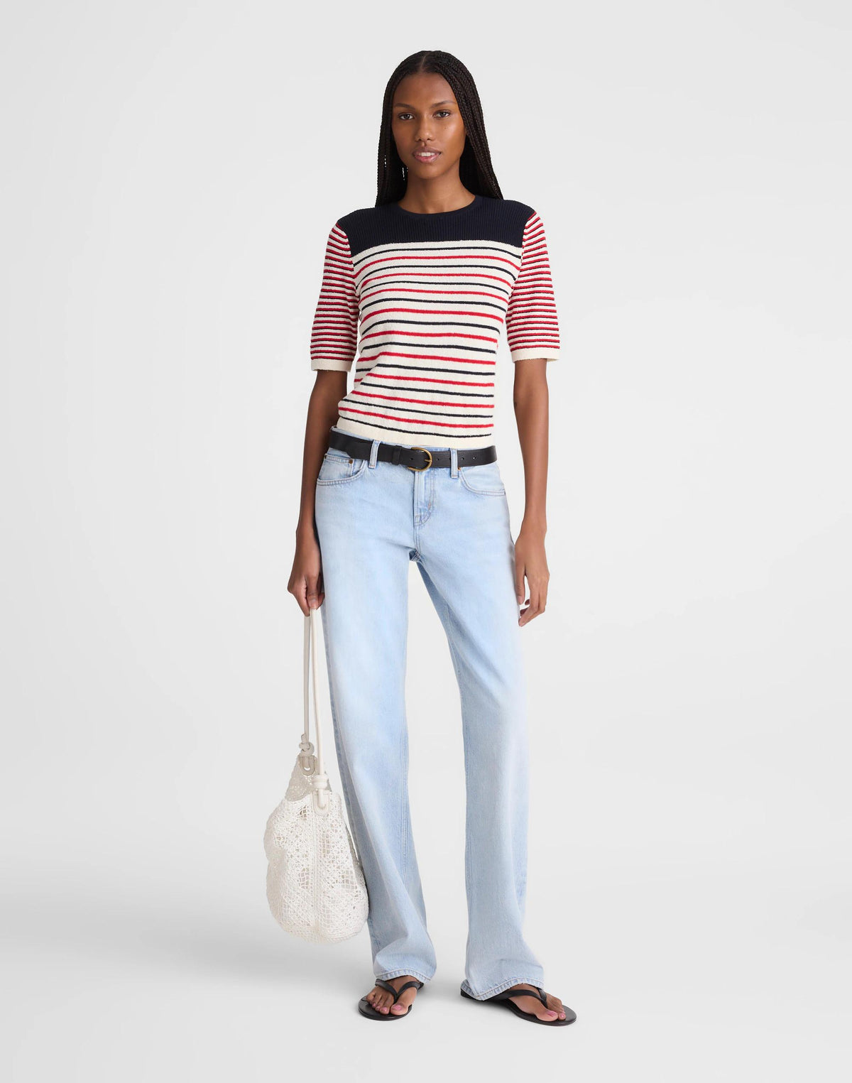 Bouclé-Knit Sweater Tee Red And Navy Multi Stripe | Madewell Signature