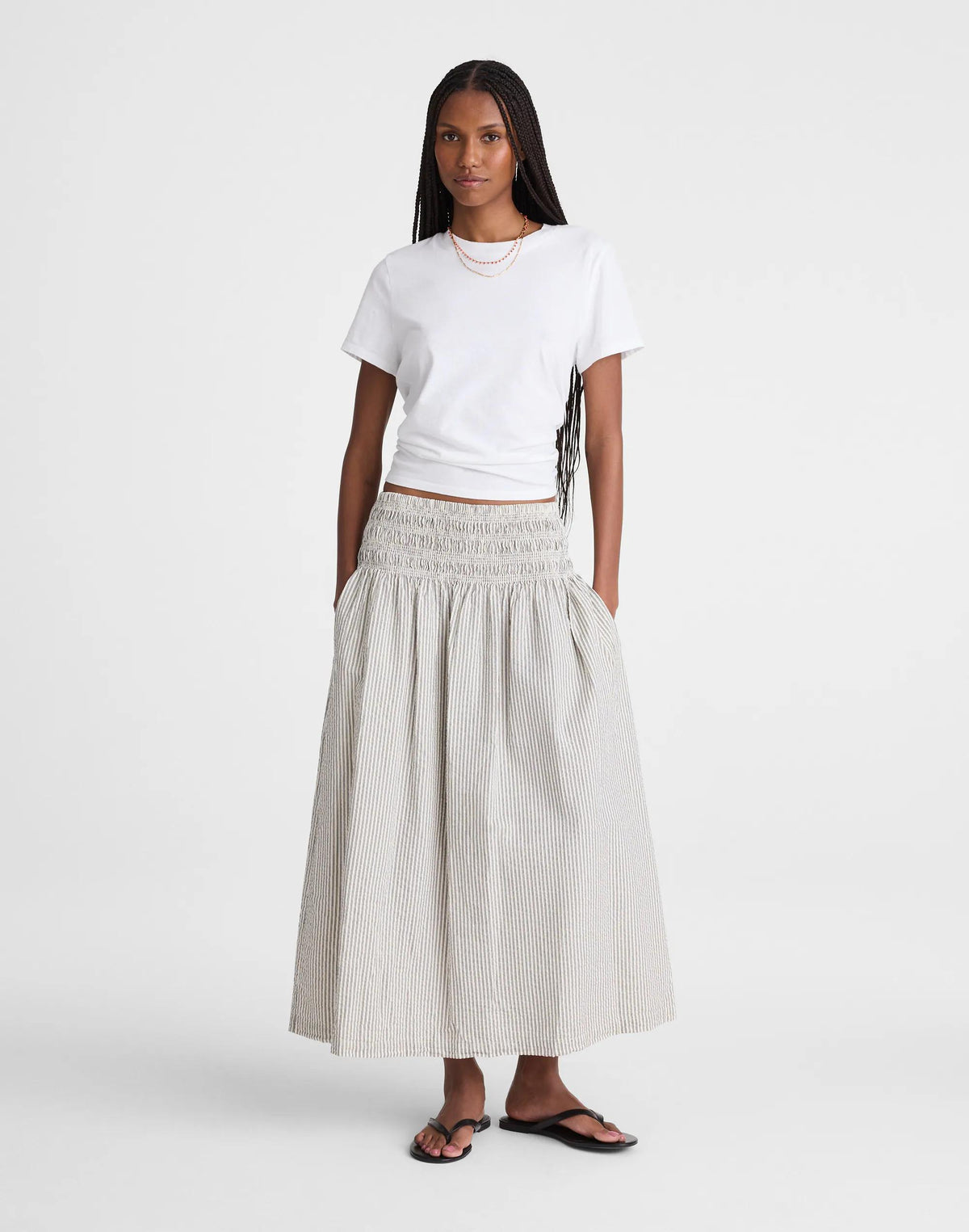 Sophia Midi Skirt in Seersucker Black Vintage Ivory Yarndye | Madewell Special Offer