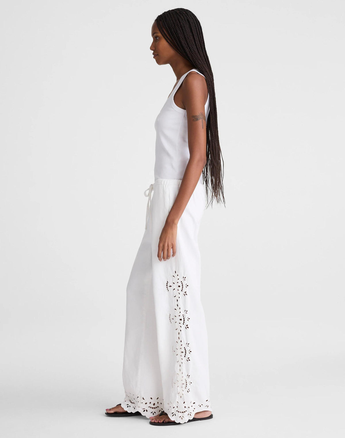 Embroidered Denim Pull-On Pants Tile White | Madewell New
