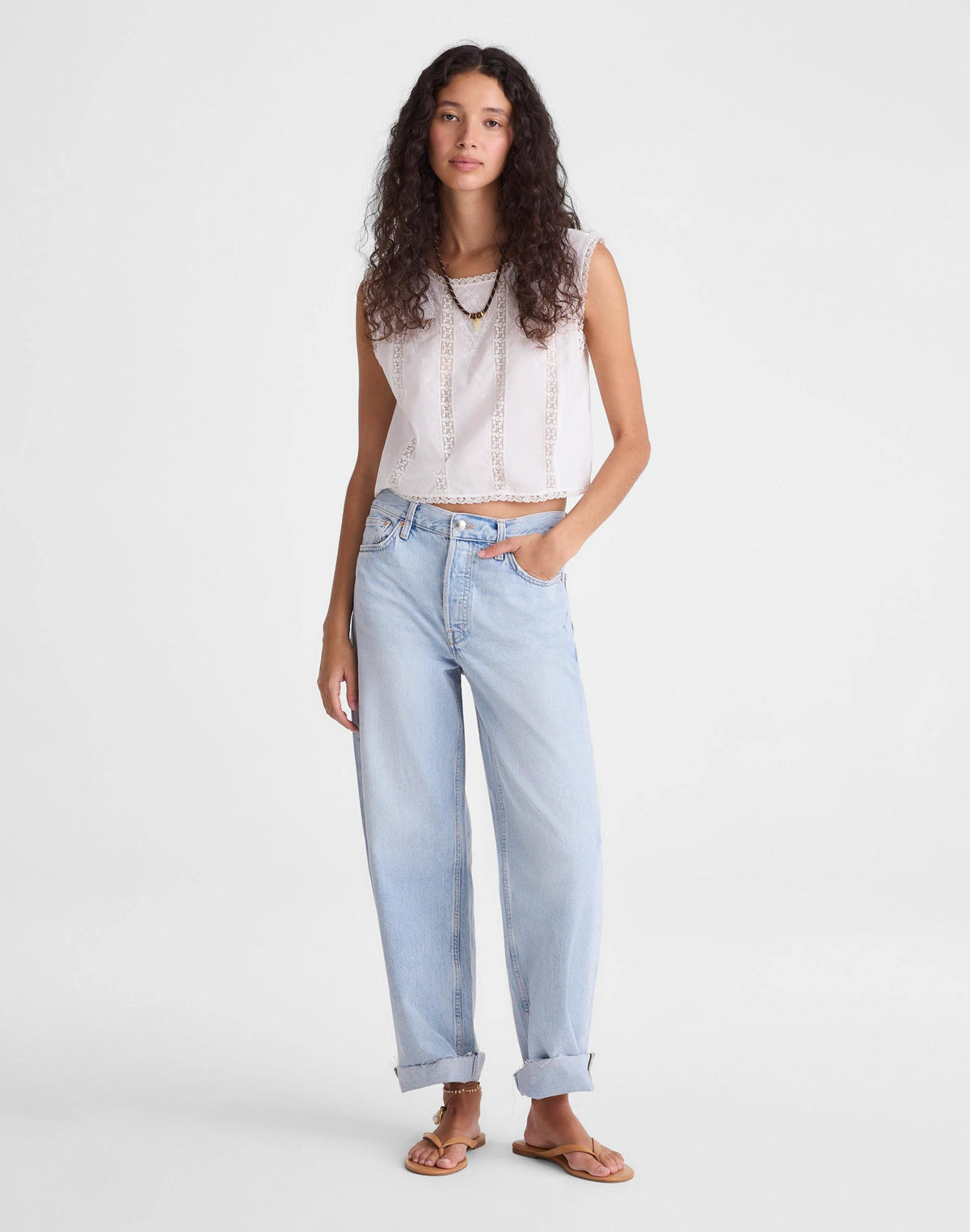 Embroidered Lace-Insert Top White | Madewell Trusted