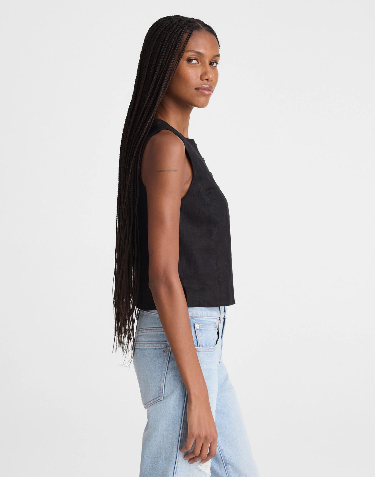 Button-Front Shell Top in 100% Linen Jet Black | Madewell Recommended