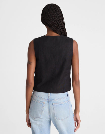 Button-Front Shell Top in 100% Linen Jet Black | Madewell Recommended