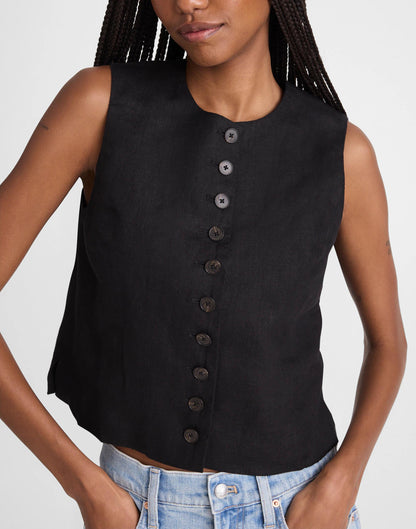 Button-Front Shell Top in 100% Linen Jet Black | Madewell Recommended