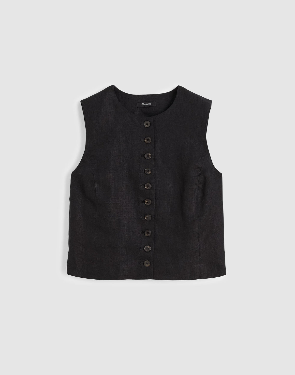 Button-Front Shell Top in 100% Linen Jet Black | Madewell Recommended