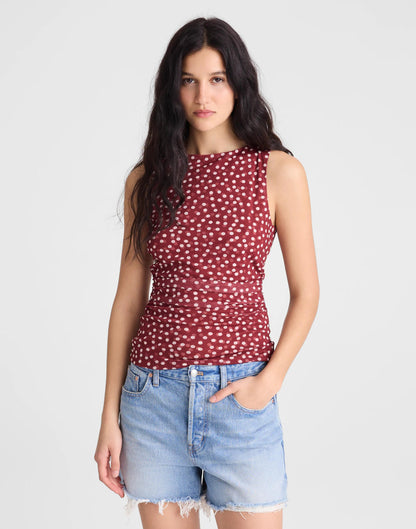 Cinched Double-Layered Mesh Top Red Currant | Madewell Top Pick