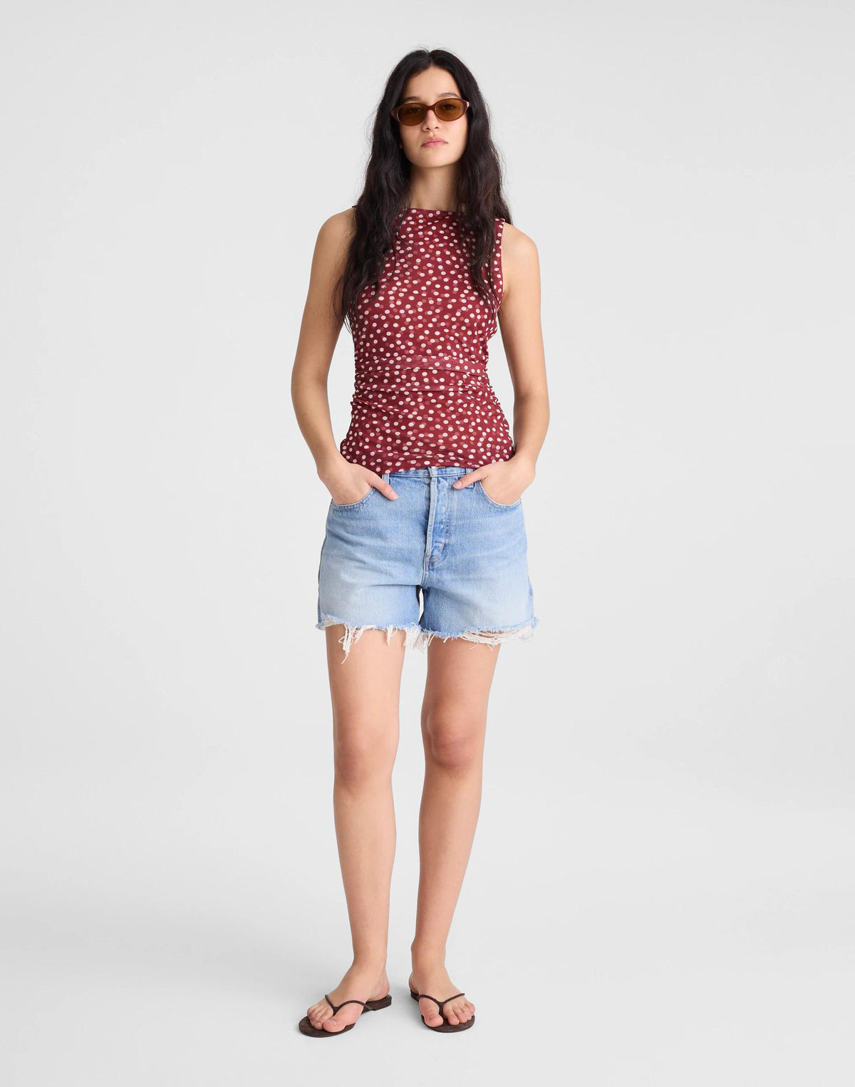 Cinched Double-Layered Mesh Top Red Currant | Madewell Top Pick