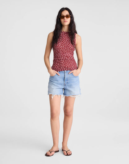 Cinched Double-Layered Mesh Top Red Currant | Madewell Top Pick