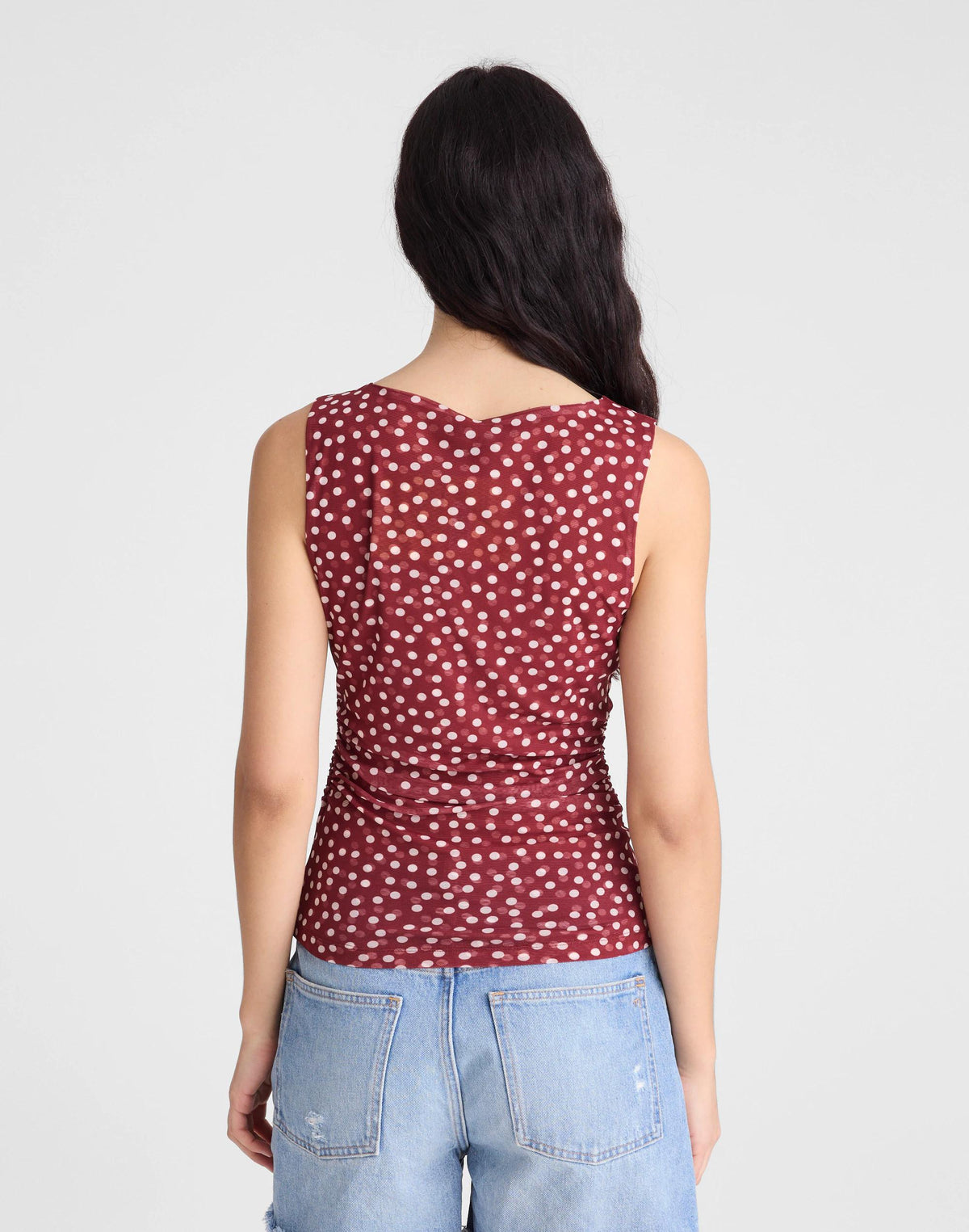 Cinched Double-Layered Mesh Top Red Currant | Madewell Top Pick