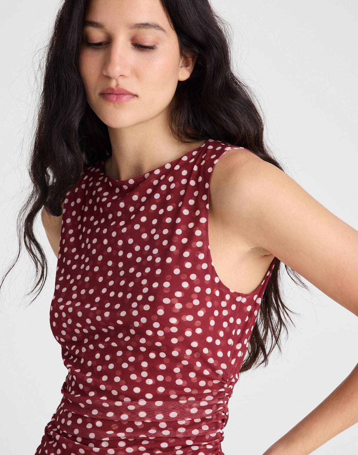 Cinched Double-Layered Mesh Top Red Currant | Madewell Top Pick