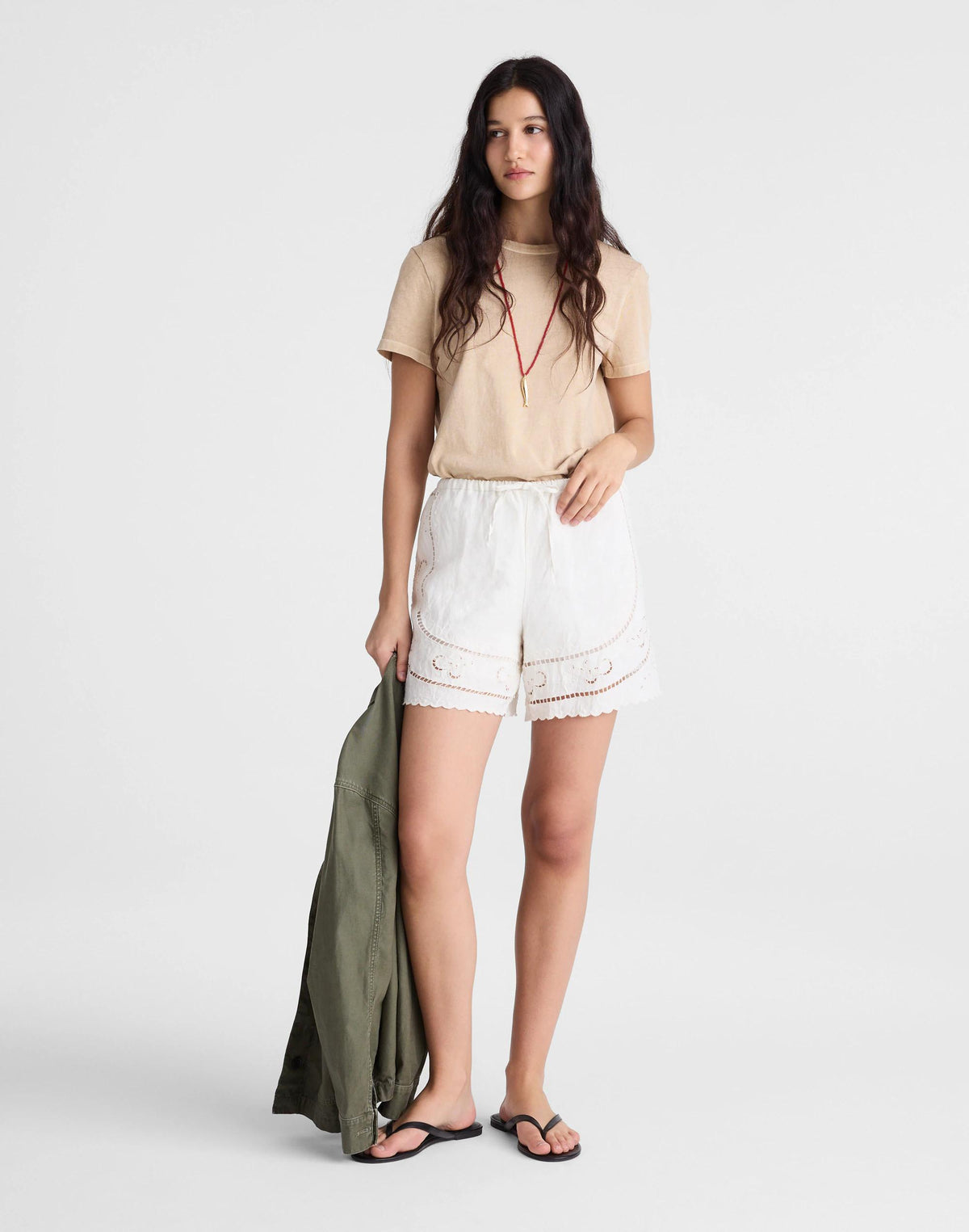 Eyelet Drawstring Shorts in 100% Linen Ivory Linen | Madewell Classic