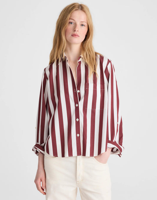 The Signature Y-Neck Shirt in Poplin Dusty Merlot | Madewell Recommended