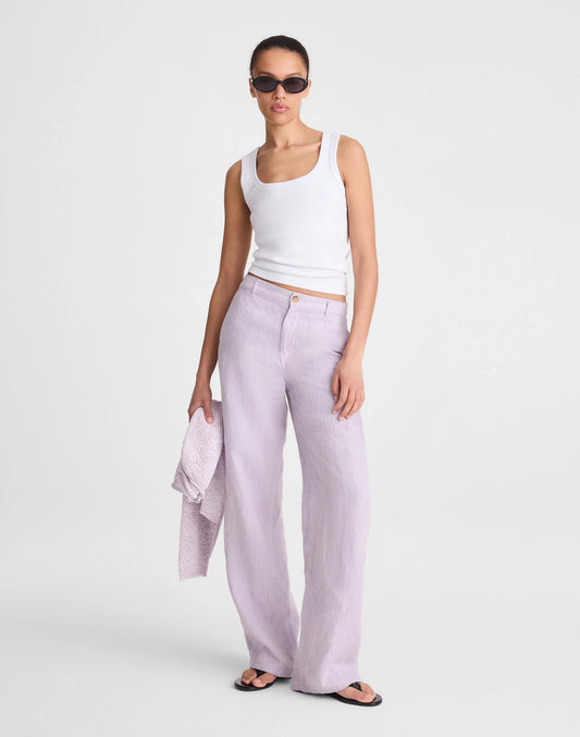 The Zoe Relaxed Straight Pant in 100% Linen Lilac Chambray | Madewell Latest