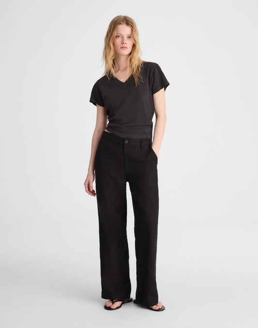The Zoe Relaxed Straight Pant in 100% Linen Jet Black | Madewell Customer Favorite