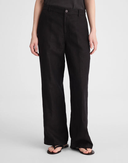 The Zoe Relaxed Straight Pant in 100% Linen Jet Black | Madewell Customer Favorite