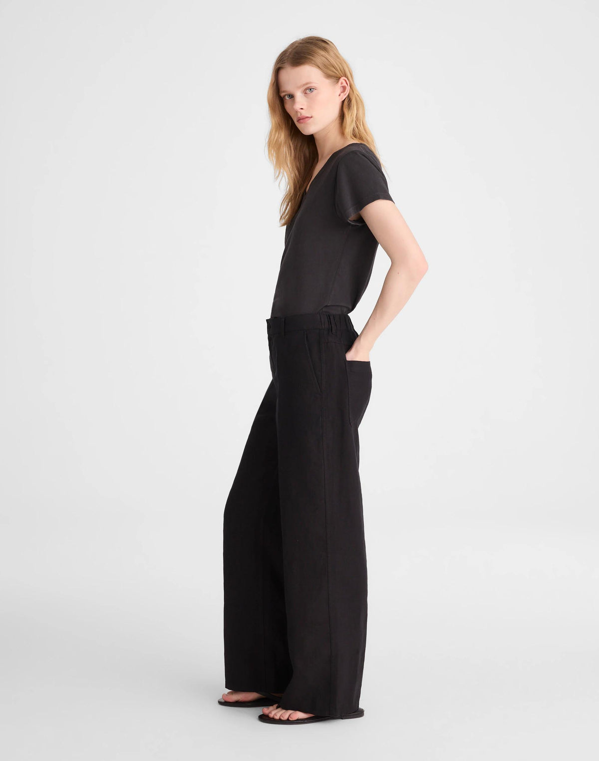 The Zoe Relaxed Straight Pant in 100% Linen Jet Black | Madewell Customer Favorite