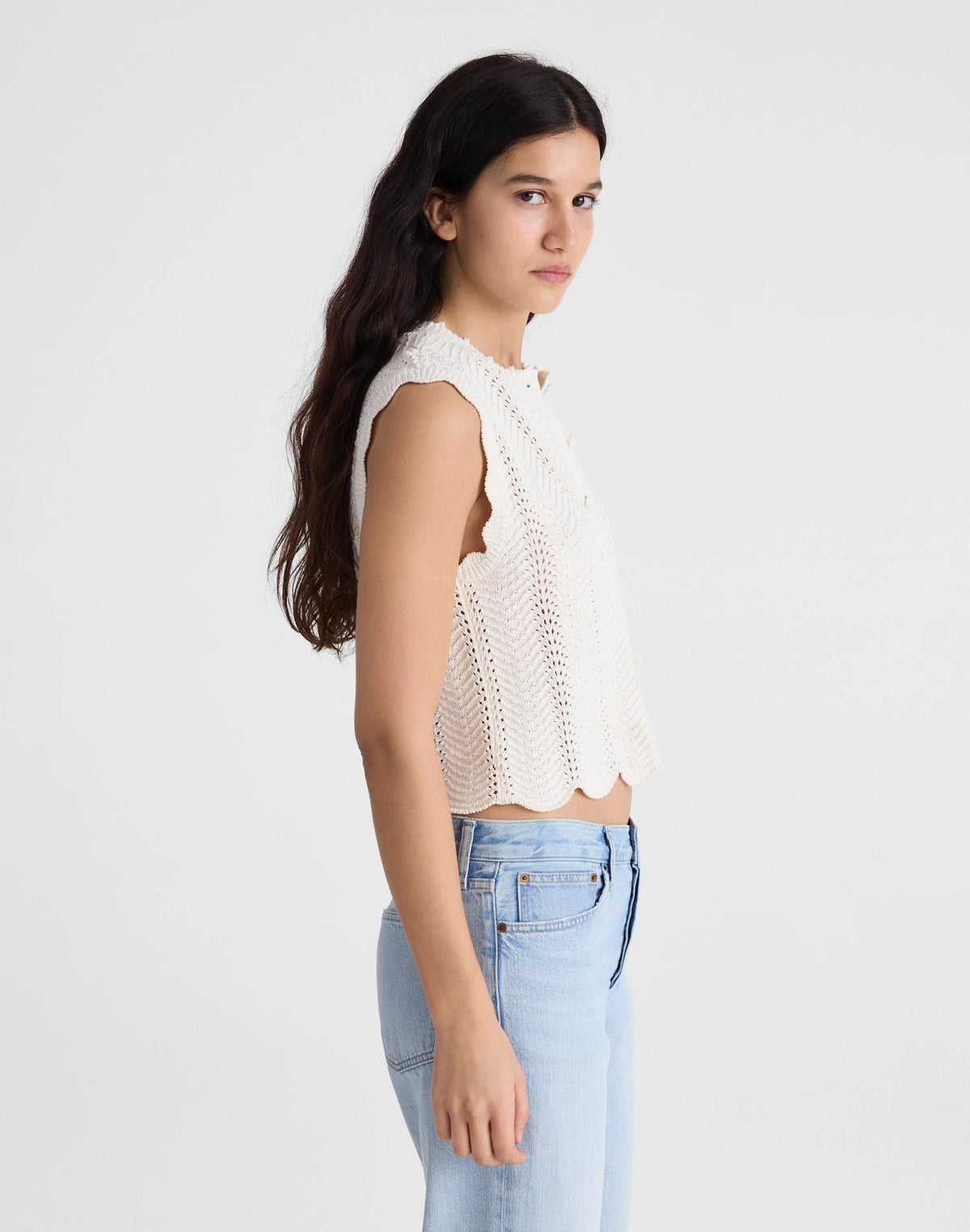 Wavy-Knit Button-Front Shell Top Vintage Ivory | Madewell Recommended