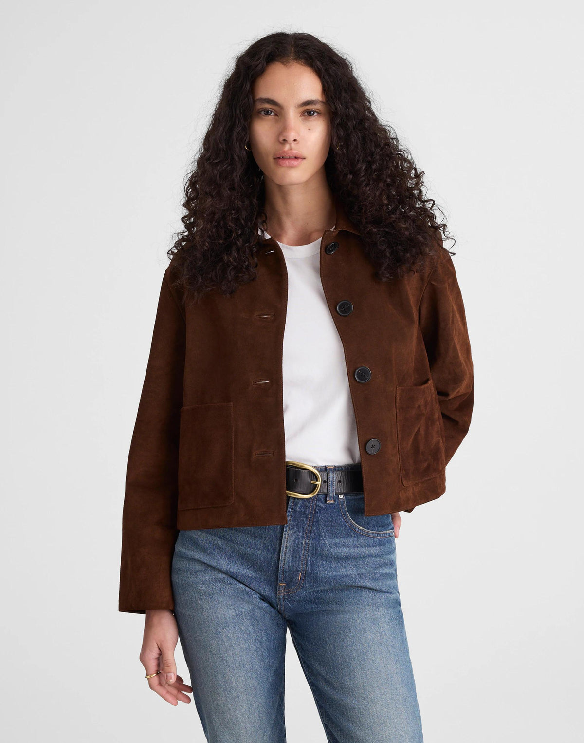 Boxy-Crop Jacket in Suede Dark Roast Suede | Madewell New