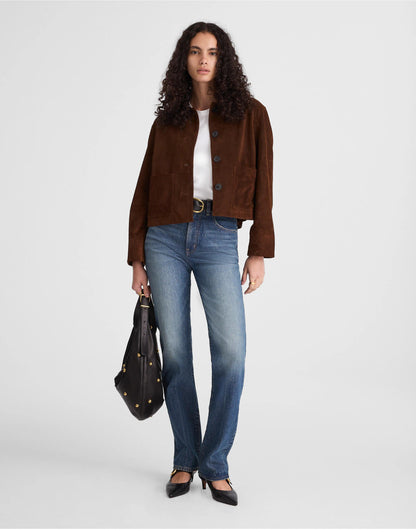 Boxy-Crop Jacket in Suede Dark Roast Suede | Madewell New