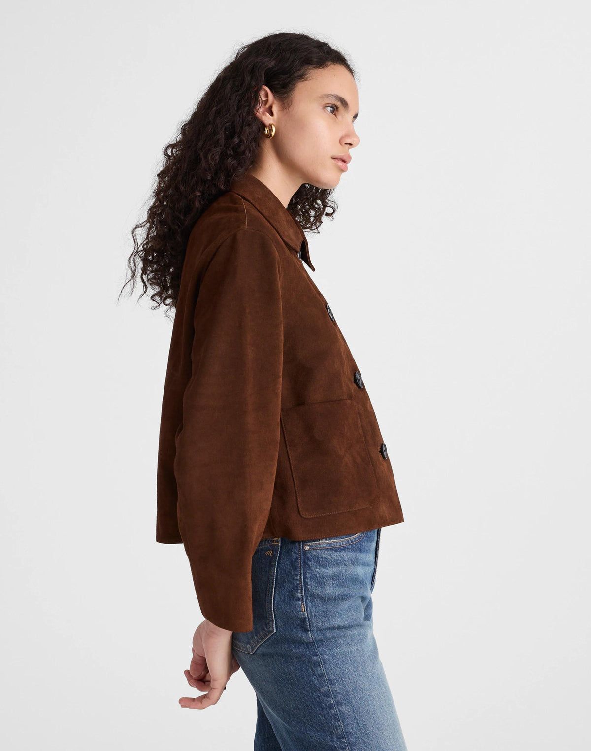 Boxy-Crop Jacket in Suede Dark Roast Suede | Madewell New