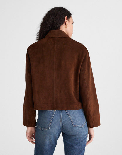 Boxy-Crop Jacket in Suede Dark Roast Suede | Madewell New