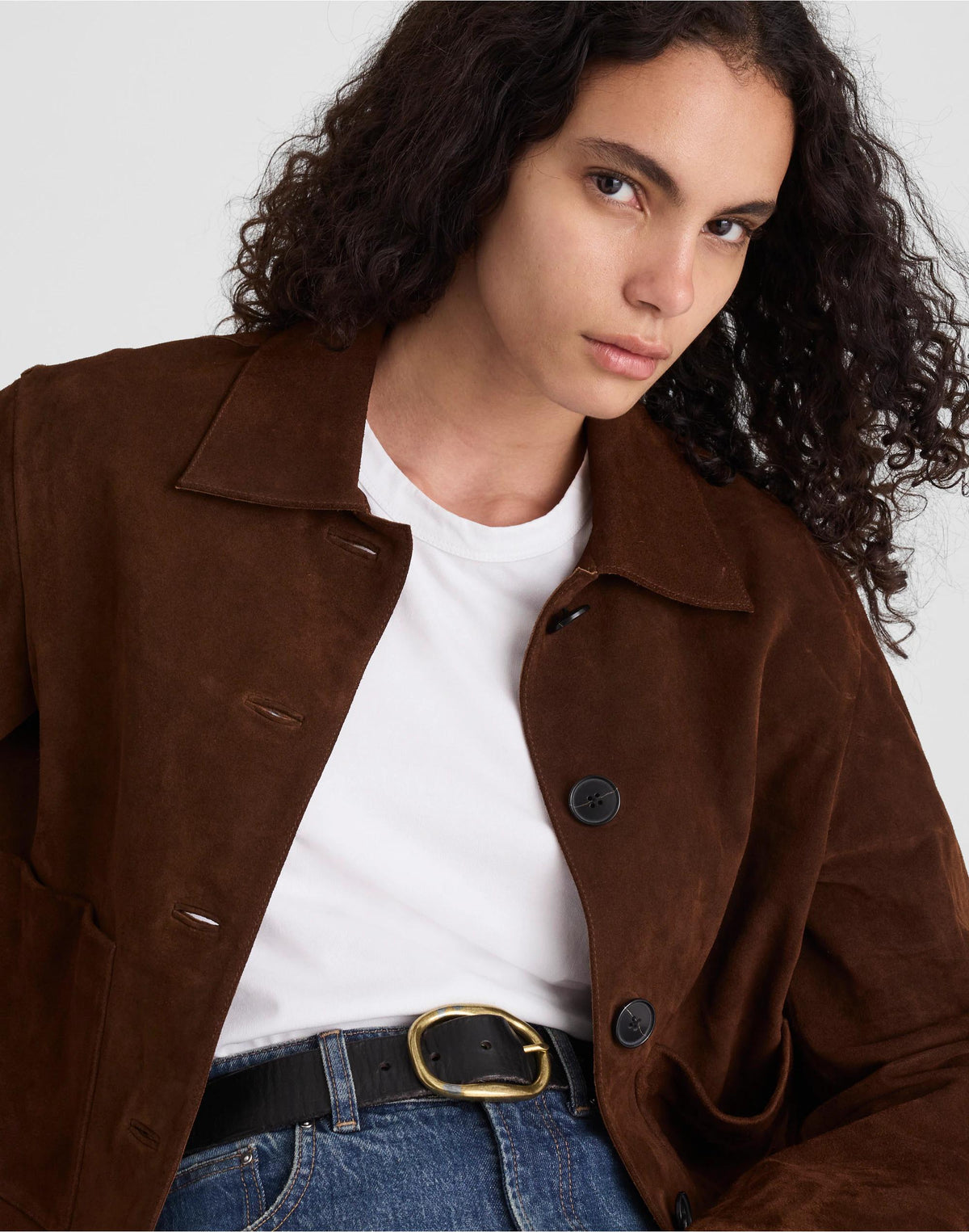 Boxy-Crop Jacket in Suede Dark Roast Suede | Madewell New