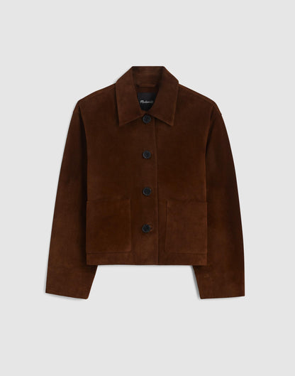 Boxy-Crop Jacket in Suede Dark Roast Suede | Madewell New