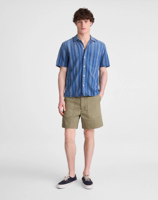 The Short-Sleeve Camp Shirt in Indigo Linen-Cotton Blend Neal Stripe | Madewell Quality