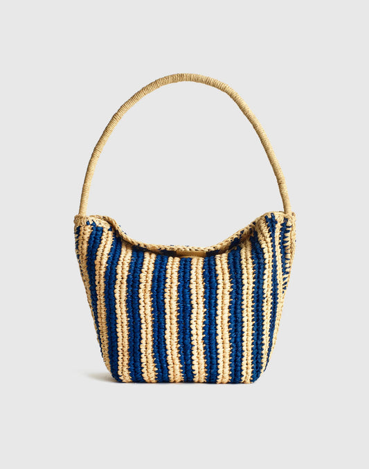 The Signature Woven Shoulder Bag in Raffia Retro Blue Stripe Multi | Madewell New