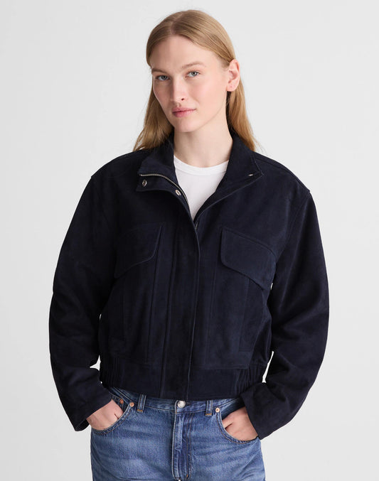 Funnel-Neck Utility Jacket in Suede Classic Navy | Madewell Customer Favorite