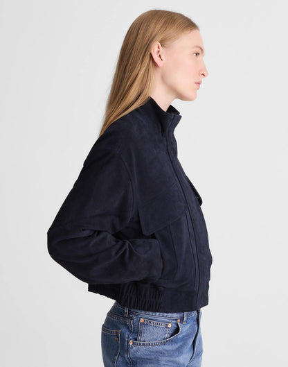 Funnel-Neck Utility Jacket in Suede Classic Navy | Madewell Customer Favorite