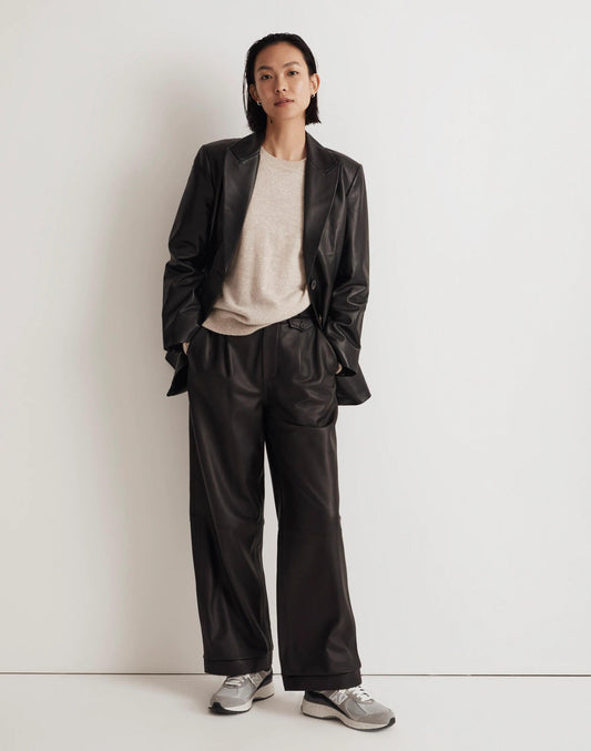 The Bedford Oversized Blazer in Leather True Black | Madewell Premium