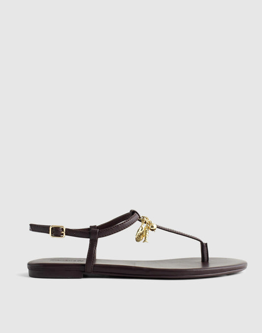 Madewell x Shopbop Iggy Charm T-Strap Sandal in Leather Coffee Bean | Madewell Essential