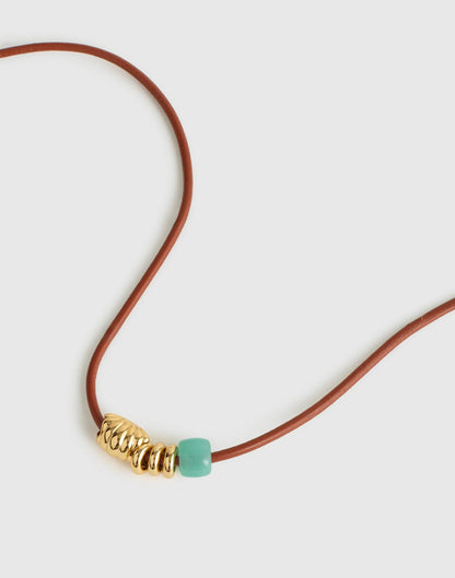 Semiprecious Charm Leather Choker Necklace Golden Tan | Madewell Quality