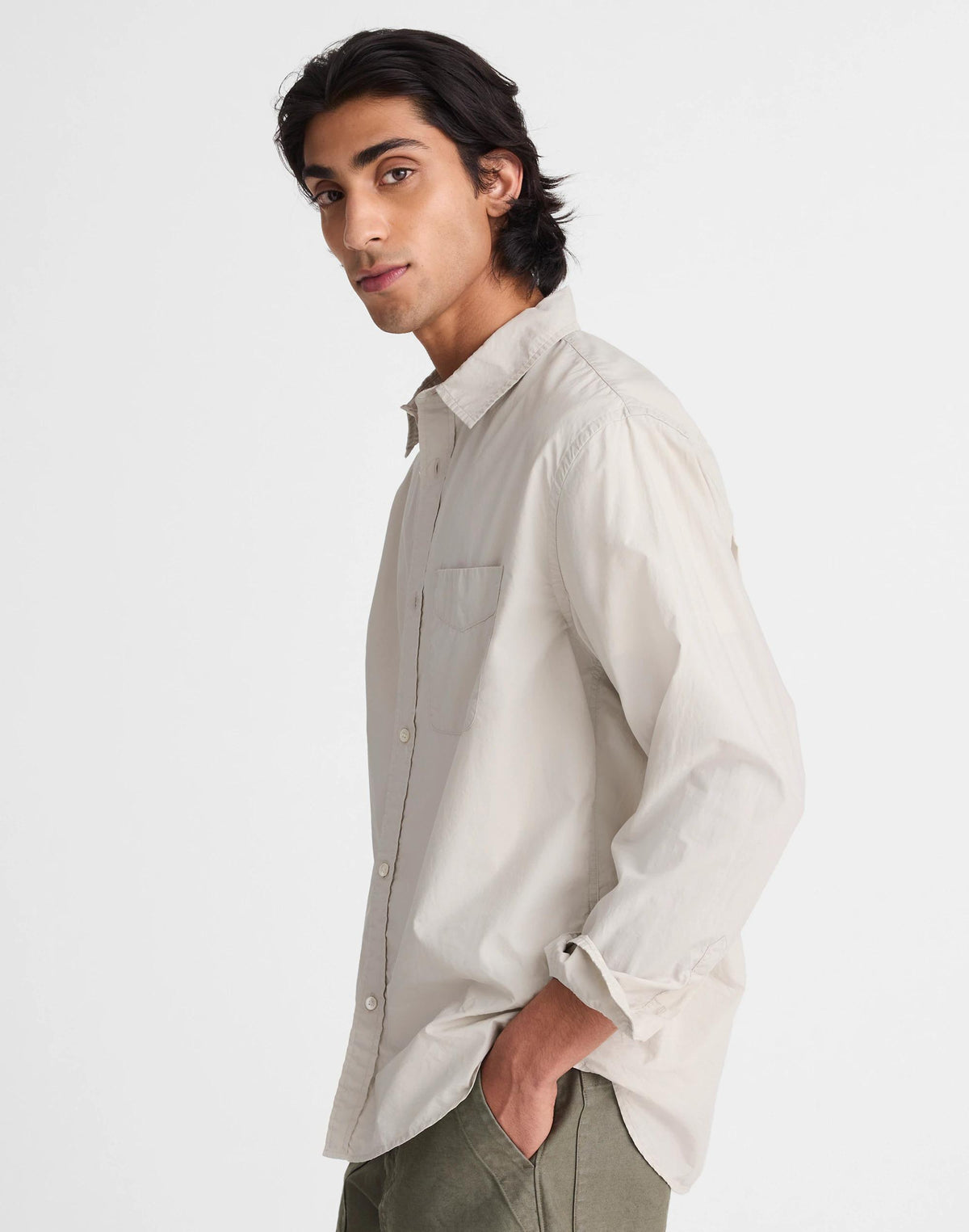 Button-Up Shirt in Crisp Poplin Steel | Madewell Everyday