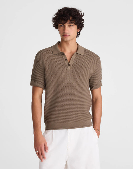 Textured Open-Stitch Polo Olive Stone | Madewell Sale