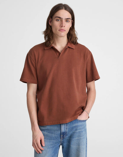 Short-Sleeve Compact-Knit Polo Cinnamon Stick | Madewell Smart Buy