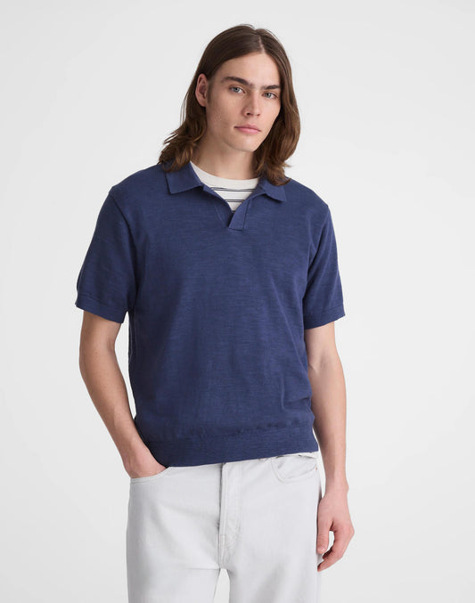 Johnny-Collar Sweater Polo in Slub Knit Cotton Petrol Navy | Madewell Special Offer