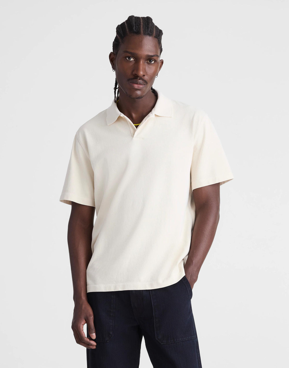 Short-Sleeve Compact-Knit Polo Parchment | Madewell Sale