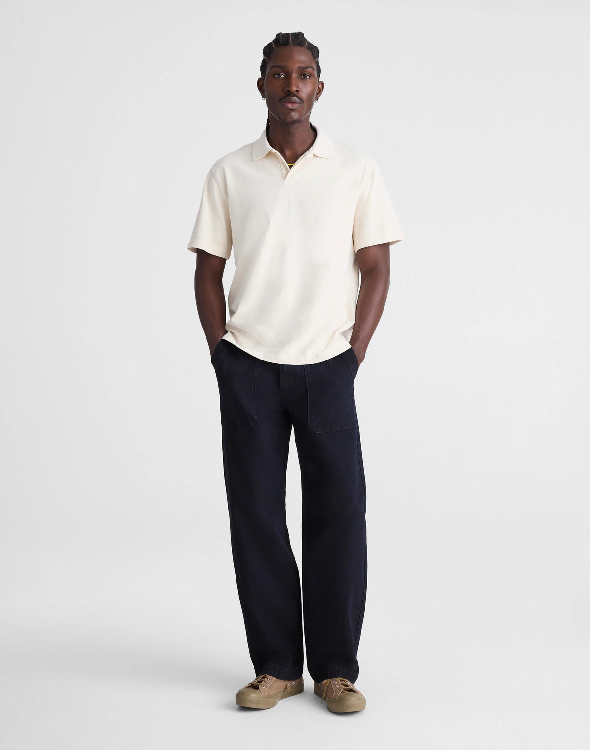 Short-Sleeve Compact-Knit Polo Parchment | Madewell Sale
