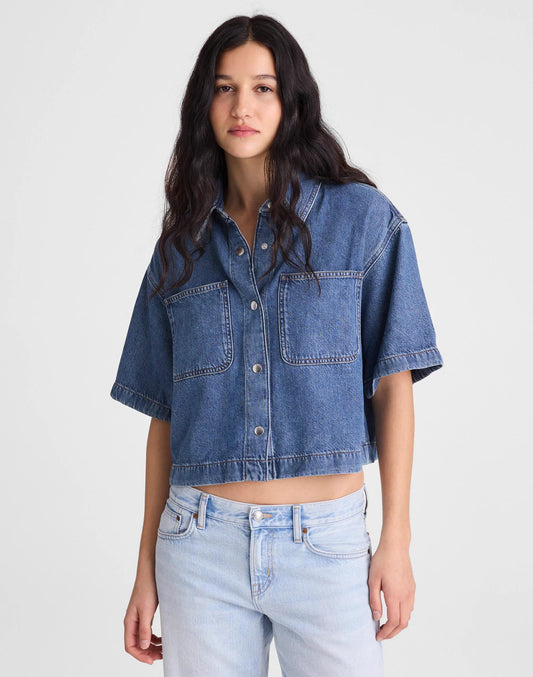 Boxy Crop Button-Up Shirt in Airy Denim Pickett Wash | Madewell Best Price