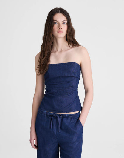 Airy Denim Ruched Squareneck Tank Nostalgic Blue | Madewell Sale