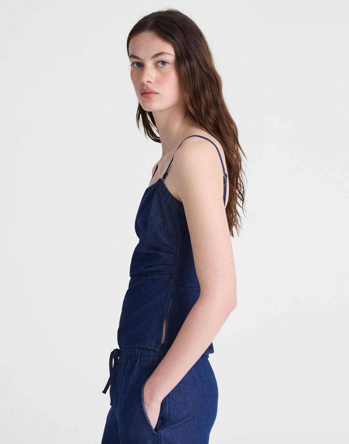 Airy Denim Ruched Squareneck Tank Nostalgic Blue | Madewell Sale